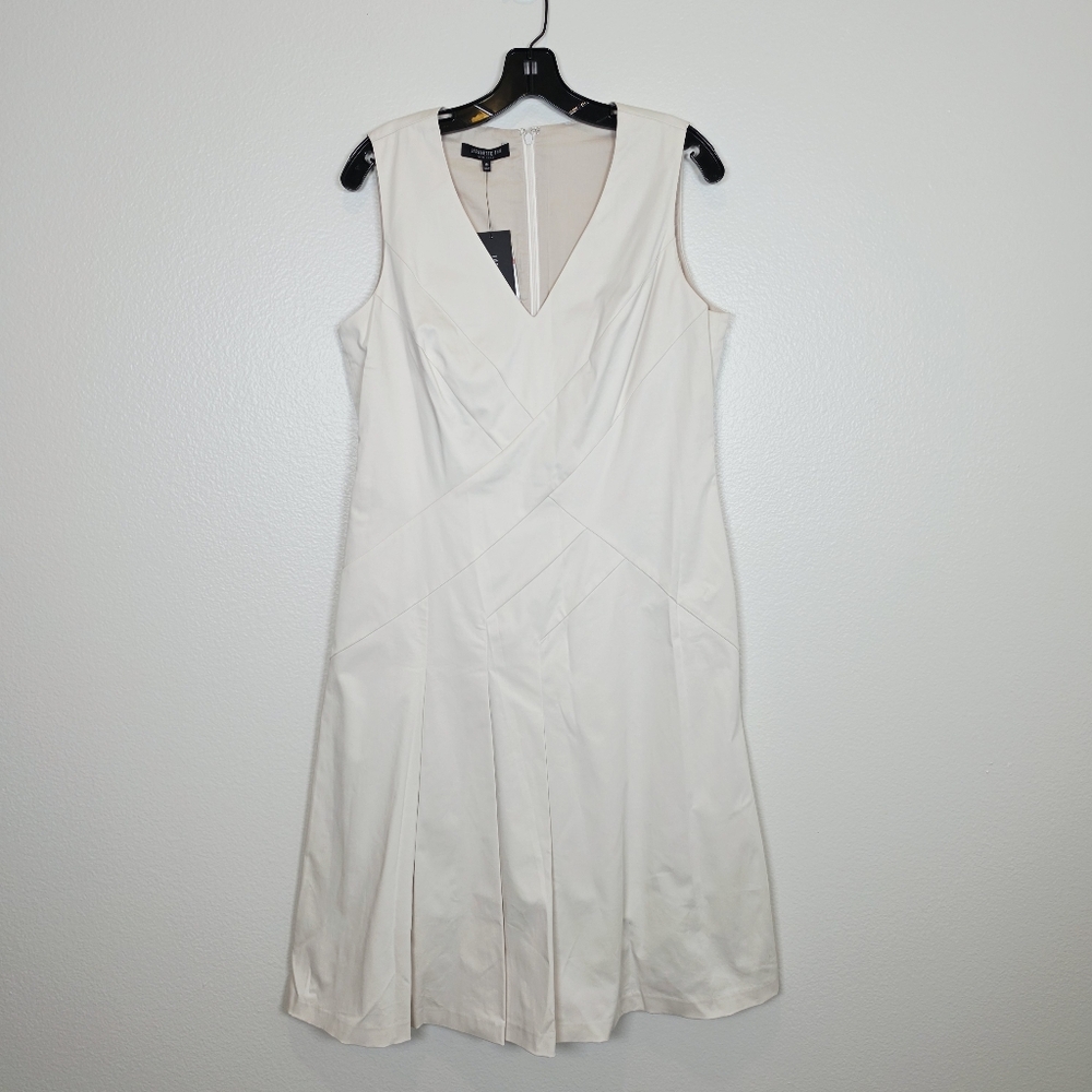 LAFAYETTE 148 Beige A-Line Sleeveless Pleated Dress 10 Office Academia C1400